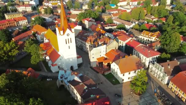 Aerial View Beautiful Ruins Ancient Livonian Castle Old Town Cesis — Stockvideo