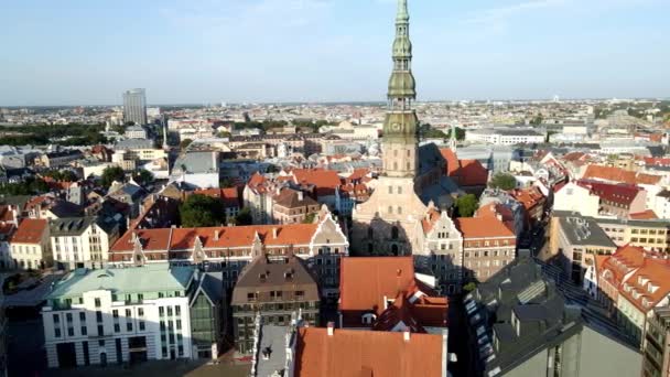 Beautiful Aerial Riga Center View Old Town Riga Summer Day — ストック動画