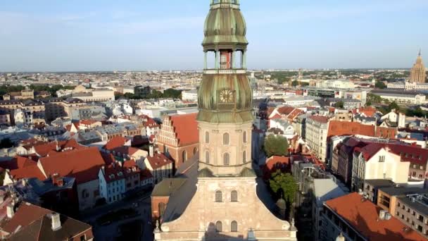 Aerial View Peter Church Riga Latvia Sunset Beautiful Colors Riga — Wideo stockowe