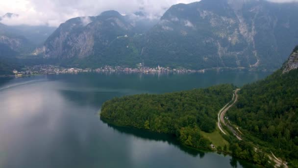 Paysage Magnifique Village Autrichien Obertraun Lake Hallstatt Salzkammergut Paysage Des — Video