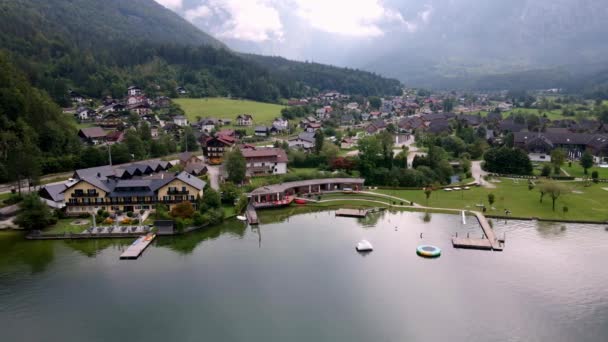 Salzkammergut Taki Güzel Avusturya Köyü Obertraun Gölü Hallstatt Manzarası Geleneksel — Stok video