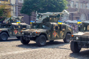 August 24, 2021. Kyiv, Ukraine. Military parade dedicated to the thirtieth anniversary of Ukraine`s independence. A variety of military equipment on the streets of Kyiv.