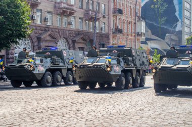 August 24, 2021. Kyiv, Ukraine. Military parade dedicated to the thirtieth anniversary of Ukraine`s independence. A variety of military equipment on the streets of Kyiv.