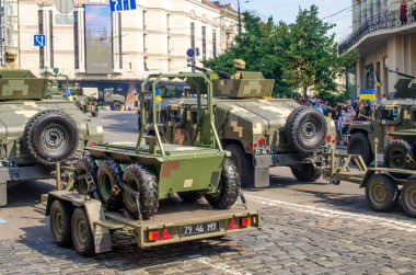 August 24, 2021. Kyiv, Ukraine. Military parade dedicated to the thirtieth anniversary of Ukraine`s independence. A variety of military equipment on the streets of Kyiv.