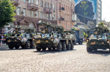 August 24, 2021. Kyiv, Ukraine. Military parade dedicated to the thirtieth anniversary of Ukraine`s independence. A variety of military equipment on the streets of Kyiv.