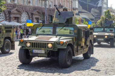 August 24, 2021. Kyiv, Ukraine. Military parade dedicated to the thirtieth anniversary of Ukraine`s independence. A variety of military equipment on the streets of Kyiv.