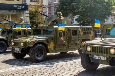 August 24, 2021. Kyiv, Ukraine. Military parade dedicated to the thirtieth anniversary of Ukraine`s independence. A variety of military equipment on the streets of Kyiv.