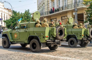 August 24, 2021. Kyiv, Ukraine. Military parade dedicated to the thirtieth anniversary of Ukraine`s independence. A variety of military equipment on the streets of Kyiv.