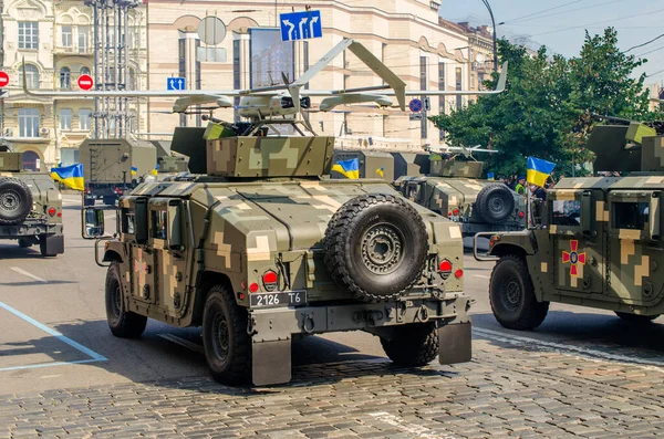 August 24, 2021. Kyiv, Ukraine. Military parade dedicated to the thirtieth anniversary of Ukraine`s independence. A variety of military equipment on the streets of Kyiv.