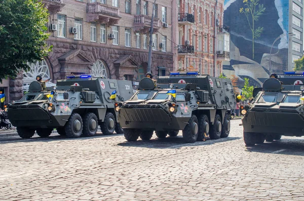 August 24, 2021. Kyiv, Ukraine. Military parade dedicated to the thirtieth anniversary of Ukraine`s independence. A variety of military equipment on the streets of Kyiv.