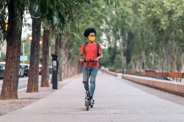 Afro American Boy Riding Electrical Scooter — Stok Foto