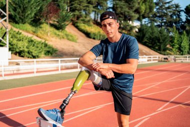 Athlete with leg prosthesis portrait