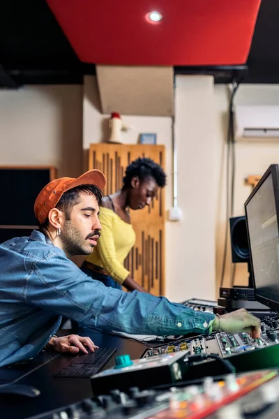 Stock Photo Cool Artists Working Professional Music Studio — Stock Photo, Image