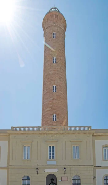 Cadiz Kıyısındaki Ünlü Sahil Deniz Feneri Chipiona Faro Chipiona Spanya — Stok fotoğraf
