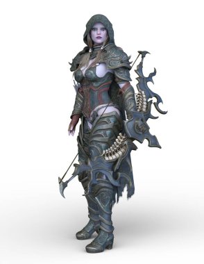 Ok ve yayla üç boyutlu bir kadın savaşçı tasviri.