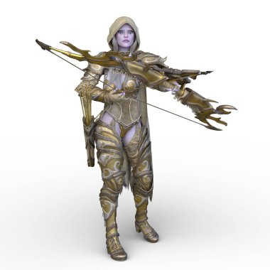 Ok ve yayla üç boyutlu bir kadın savaşçı tasviri.