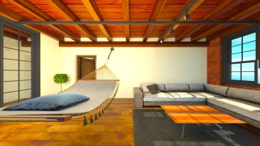 Oturma odasının 3 boyutlu görüntüsü