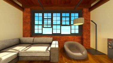 Oturma odasının 3 boyutlu görüntüsü