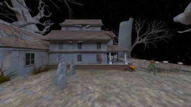 Ormandaki evin 3D görüntüsü.