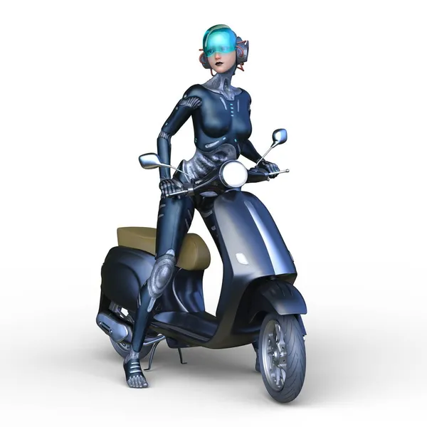 超女骑手的3D渲染 — 图库照片