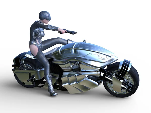 超女骑手的3D渲染 — 图库照片