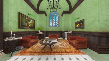 Evin 3 boyutlu büyük bir kitaplığı var.