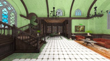 Evin 3 boyutlu büyük bir kitaplığı var.