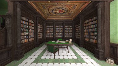 Evin 3 boyutlu büyük bir kitaplığı var.