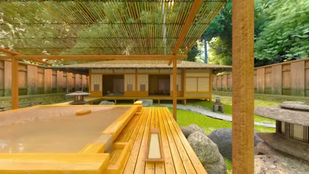 Japon Evinin Bahçesinin Boyutlu Canlandırması — Stok video
