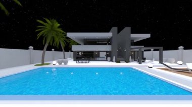 Evin yüzme havuzlu 3D görüntüsü