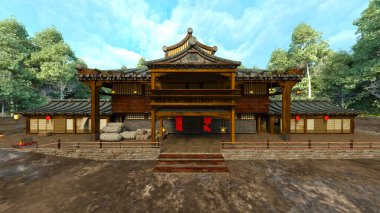 Japon köyünün 3D görüntüsü 