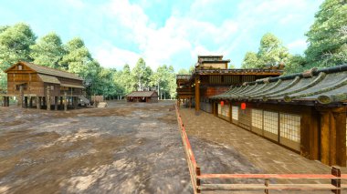 Japon köyünün 3D görüntüsü 
