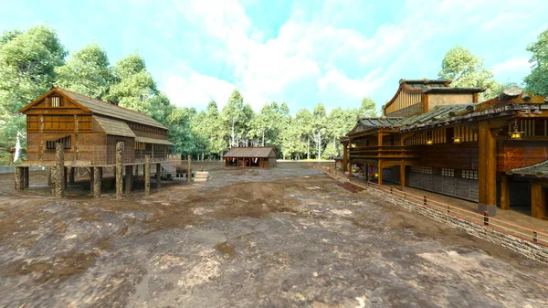Japon köyünün 3D görüntüsü 
