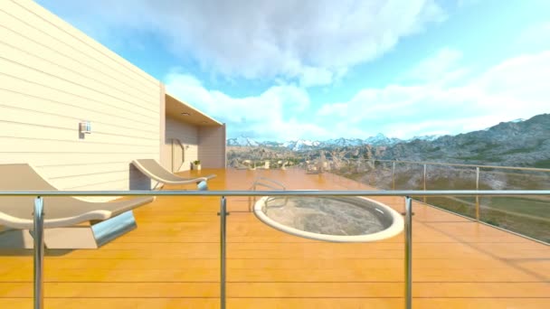 大きなバルコニー付きの家の3Dレンダリング — ストック動画