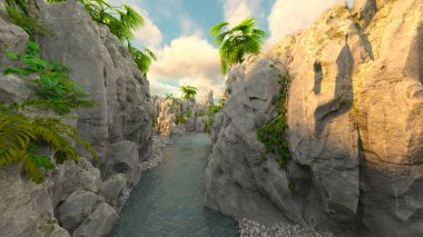 Vadi manzarasının 3 boyutlu yansıması