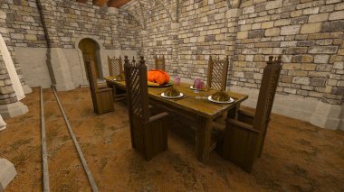 Büyük yemek odasının 3 boyutlu görüntülemesi