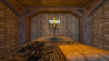 Taş duvar odasının 3 boyutlu görüntüsü