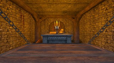 Taş duvar odasının 3 boyutlu görüntüsü