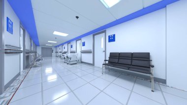 Hastane koridorunda 3D render