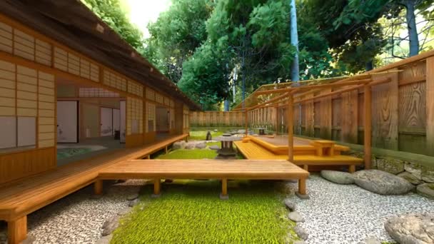Rendering Den Japanska Stil Värdshus Och Trädgård — Stockvideo