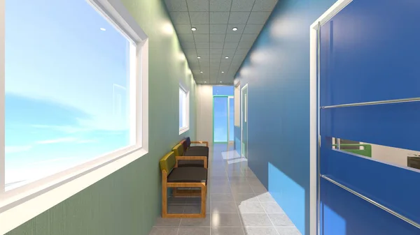 医院走廊的渲染 — 图库照片