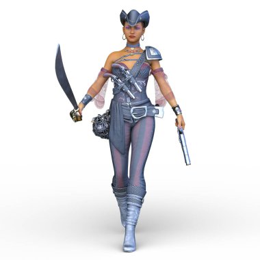 bir kadın savaşçı 3D render