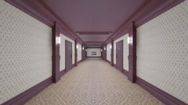 Otel koridorunun 3D görüntüsü 