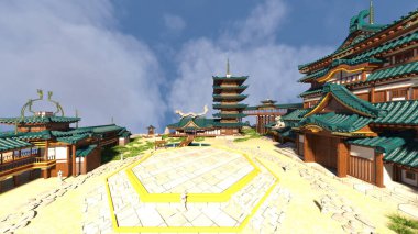 Japon şatosunun 3D görüntüsü