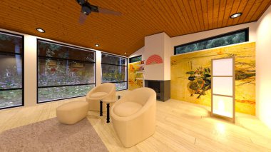 Japon stil odasının 3 boyutlu canlandırması