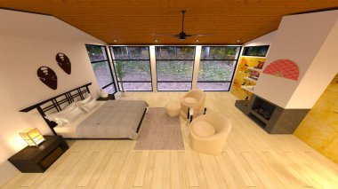 Japon stil odasının 3 boyutlu canlandırması