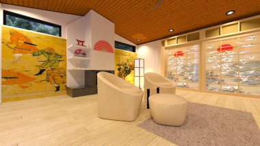 Japon stil odasının 3 boyutlu canlandırması