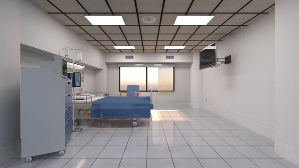 3D rendering of the hospital room