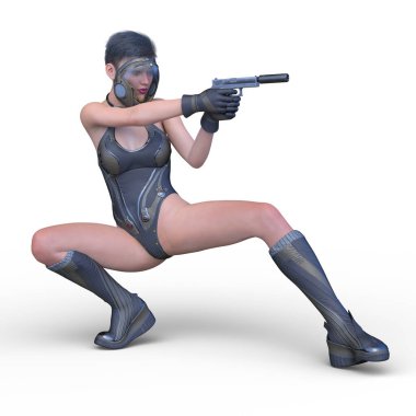 bir kadın savaşçı 3D render