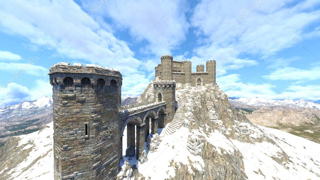 3D rendering of the fortress on the mountaintop